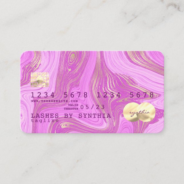 rosa och guld marble Kredit Card Visitkort (Framsida)