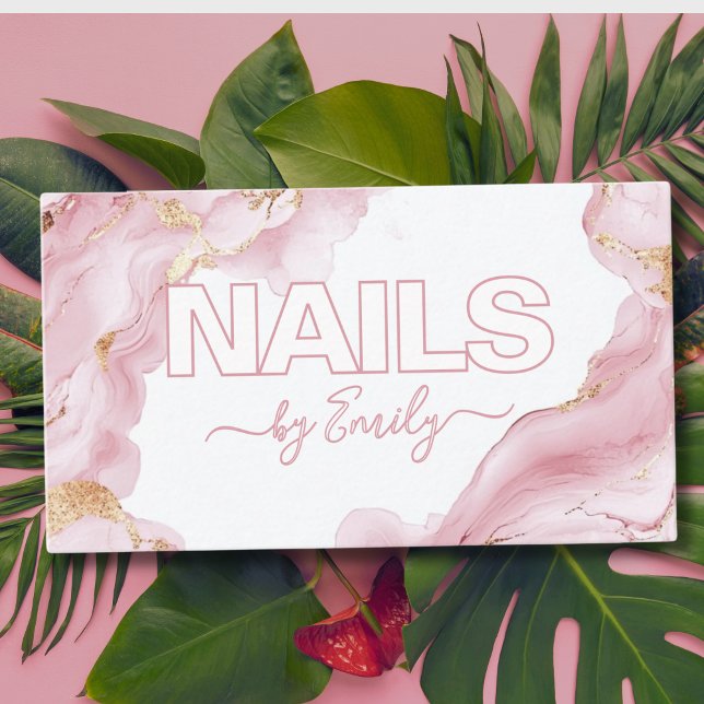 Rosa och Guld Marble Nail Artist Visitkort (Skapare uppladdad)