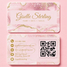 Rosa och Guld Marble QR-kod Visitkort