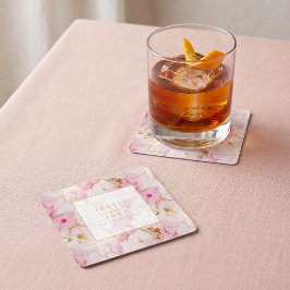 Rosa och guld marmor Bröllop Välkomstskylt Underlägg Papper Kvadrat