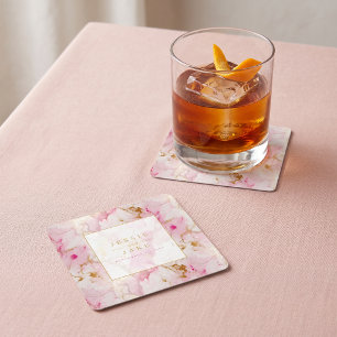 Rosa och guld marmor Bröllop Välkomstskylt Underlägg Papper Kvadrat
