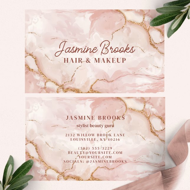 Rosa och guld marmor Chic Glam Visitkort (Skapare uppladdad)