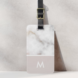 Rosa och guld marmor Personlig initial Bagagebricka