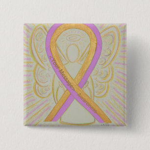 Rosa och Guld medvetenhet Ribbon Angel Button Stif Knapp