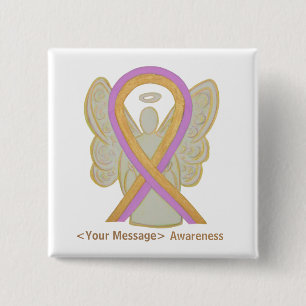 Rosa och Guld medvetenhet Ribbon Angel Button Stif Knapp