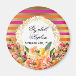 Rosa och Guld Metallisk Rand med Blommigt Bröllop Magnet