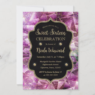 Rosa och Guld Midnatt Kristall Galaxy Sweet 16 Inbjudningar
