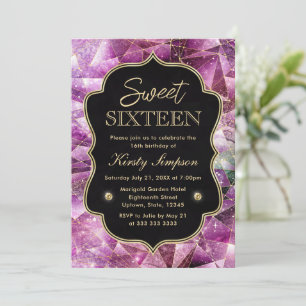 Rosa och Guld Midnatt Kristall Galaxy Sweet 16 Inbjudningar
