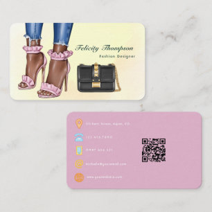 Rosa och Guld Mode Designer QR-kod Business Ca Visitkort