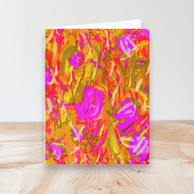 Rosa och Guld Modern Abstrakt Art Blank Folkad Anteckningskort (Abstract Art Pink Gold Blank Note Cards by © Cathy Thompson. Perfect for all occasions.)