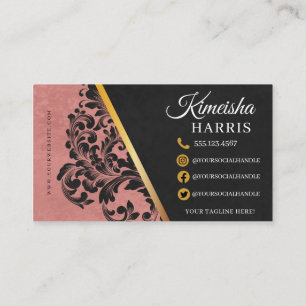 Rosa och Guld Modern Hair Braiding Salon Business Visitkort