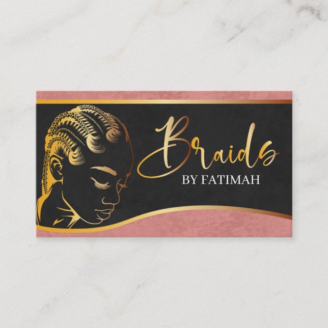 Rosa och Guld Modern Hair Braiding Salon Visitkort (Framsida)