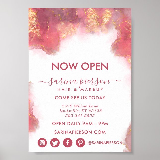 Rosa och Guld Modern konst Liquid Bläck Business Poster (Framsidan)