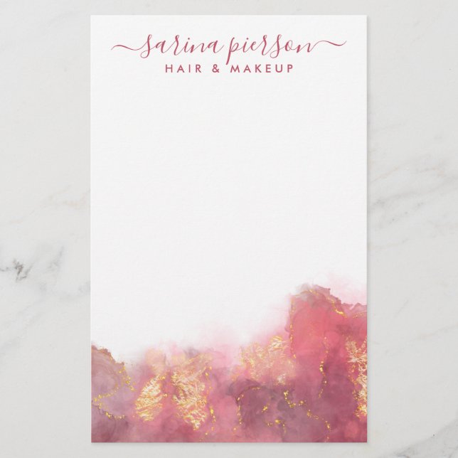 Rosa och Guld Modern konst Vätskefärg Bläck Brevpapper (Framsida)