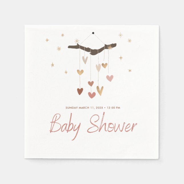 Rosa och Guld Modern Simple Cute Boho Baby Shower Pappersservett (Framsidan)