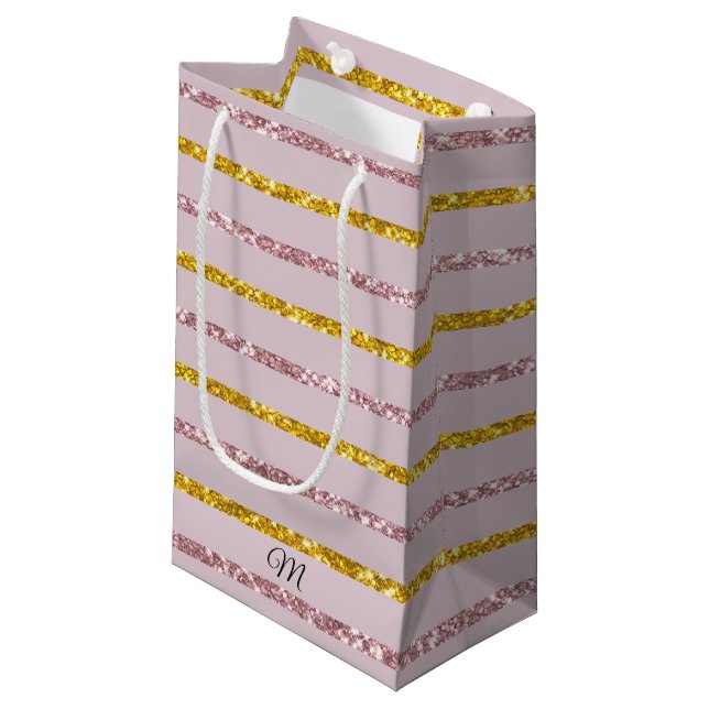  Rosa och Guld Monogram Gift Bag (Framsidan Vinklad)