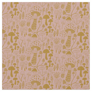 Rosa och Guld Mushroom Fabric Tyg