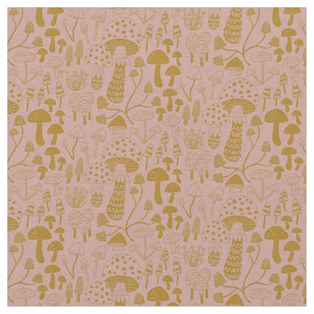Rosa och Guld Mushroom Fabric Tyg (Närbild)