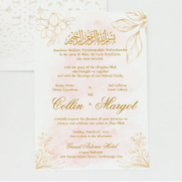 Rosa och Guld Muslim Bröllop Line Art Inbjudningar