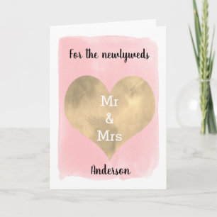 Rosa och Guld Newlyweds Grattis Bröllop Kort