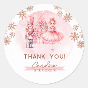 Rosa och Guld Nutcracker Birthday Sticker Runt Klistermärke