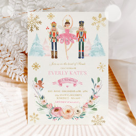 Rosa och Guld Nutcracker Birthday Sugar Plum Fairy Inbjudningar