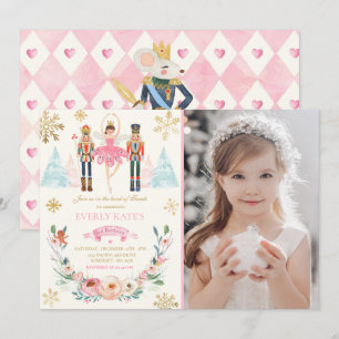 Rosa och Guld Nutcracker Birthday Sugar Plum Fairy Inbjudningar