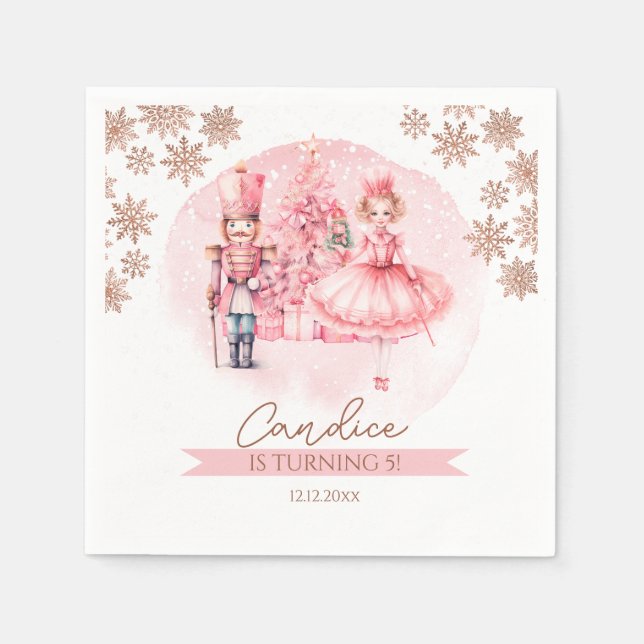 Rosa och Guld Nutcracker Birthday Sugar Plum Fairy Pappersservett (Framsidan)