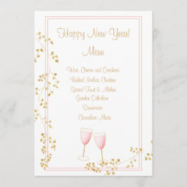 Rosa och Guld nyårskort Champagne Toast Menu Card Meny