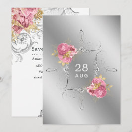 Rosa och guld och silver blommande diamantbröllop spara datumet
