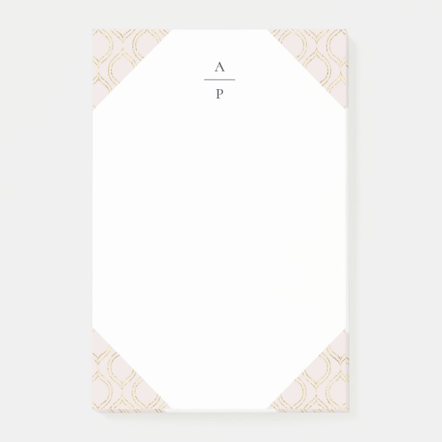 Rosa och Guld Ogee Monogrammed Post-it Block (Framsida)