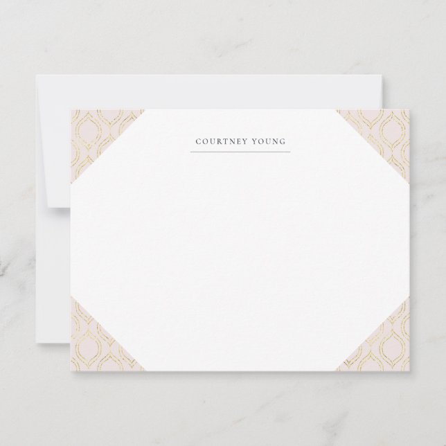 Rosa och Guld Ogee Monogrammed Stationery Anteckningskort (Framsida)