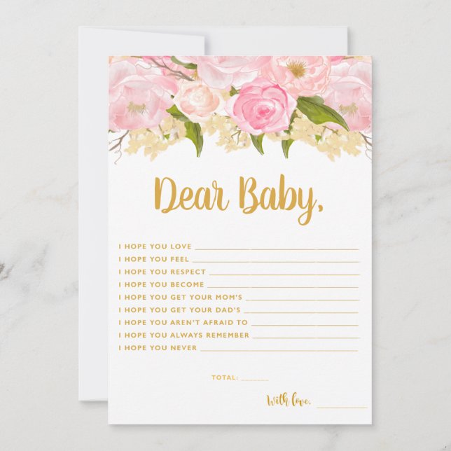 Rosa och Guld Önskemål för Baby för rådgivningskor Inbjudningar (Baksida)