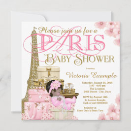 Rosa och Guld Paris Ethnic Girl Baby Shower Inbjudningar