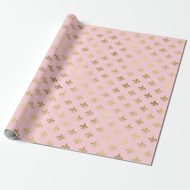 Rosa och guld Paris folie Fleur de Lis Presentpapper (Utrullad)