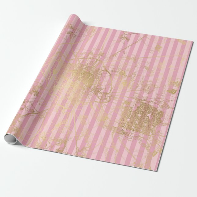 Rosa och guld Paris-folie Presentpapper (Utrullad)
