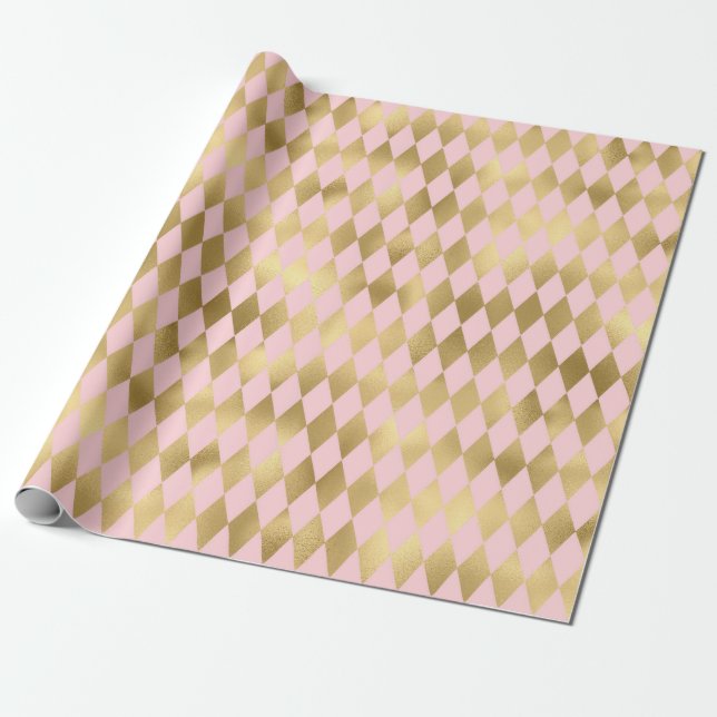 Rosa och guld Paris Glittrande Diamantmönster Presentpapper (Utrullad)