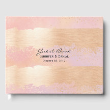 Rosa och Guld penseldrag Bröllop Guest Bok