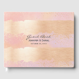Rosa och Guld penseldrag Bröllop Guest Bok