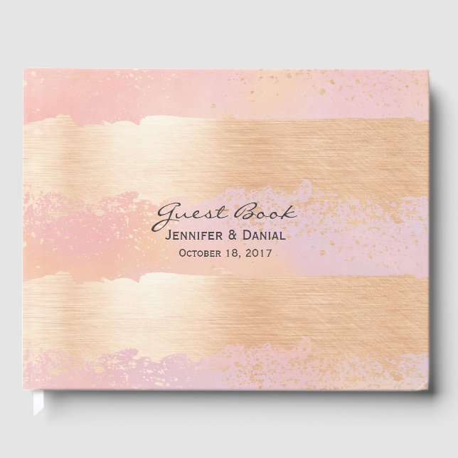 Rosa och Guld penseldrag Bröllop Guest Bok (Framsida)