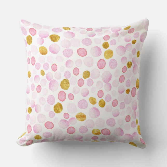 Rosa och Guld Polka Dot Dekorativ kudde (Framsida)