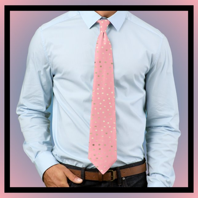 Rosa och Guld Polka Dot Neck Tie Slips (This soft pink & gold polka dot tie mixes elegance with style. It's perfect for special occasions.)