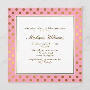 Rosa och Guld Polka dots födelsedagen Inbjudningar