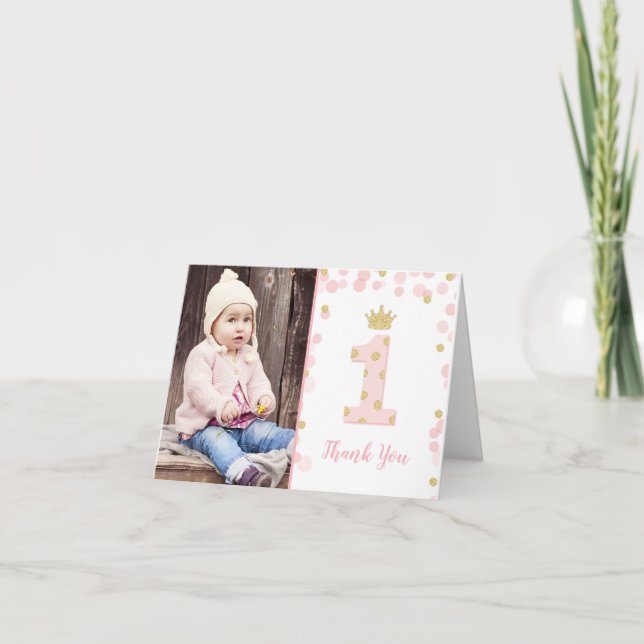 Rosa och Guld Princess 1:a födelsedag - tack för d (Framsida)