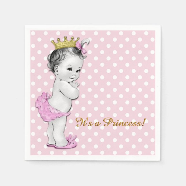 Rosa och Guld Princess Baby Baby Shower Pappersservett (Framsidan)