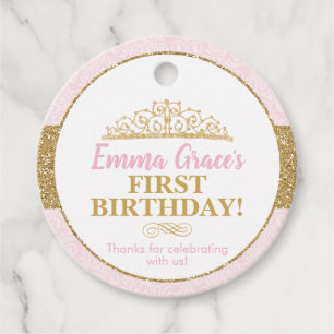 Rosa och Guld Princess Birthday Photo Tack Gåvor Etiketter