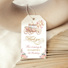Rosa och Guld Princess Carriage Födelsedagsfest Presentetikett