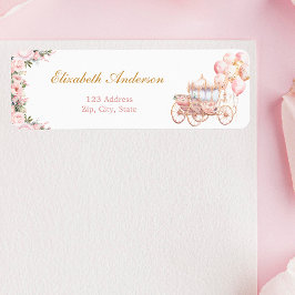 Rosa och Guld Princess Carriage Returadress Etikett