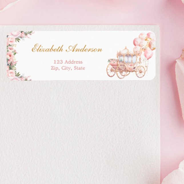 Rosa och Guld Princess Carriage Returadress Returadress Etikett (Skapare uppladdad)