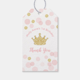 Rosa och Guld Princess Confetti Tack Presentetikett